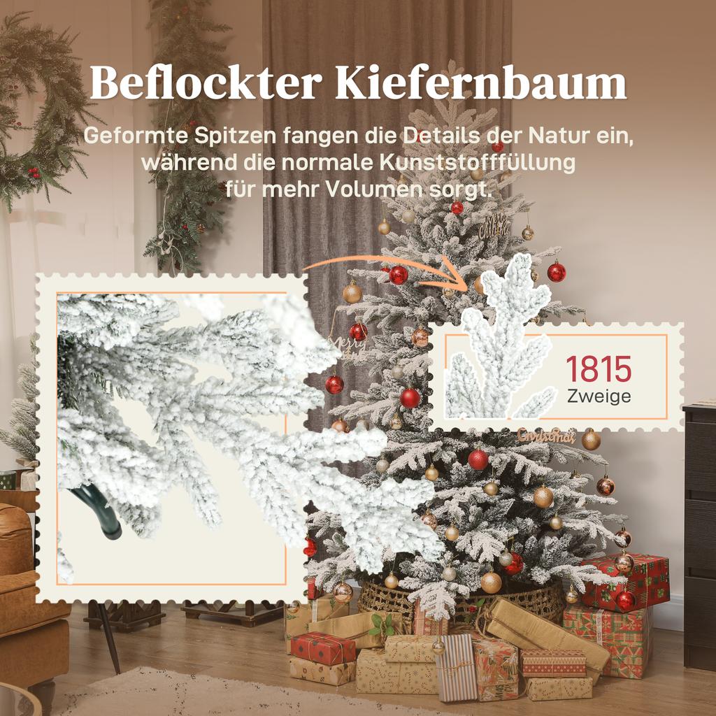 Artificial Christmas Tree, 180cm Christmas Tree with Snow, 1815 Branches, Foldable Metal Stand
