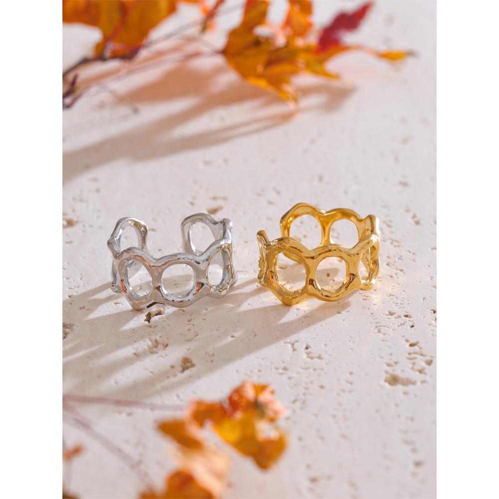 Yhpup Adjustable Rust Proof Stainless Steel Geometry Hollow Open Fashion Ring 18K PVD Plated Metal Arrivals Chic Finger Jewelry