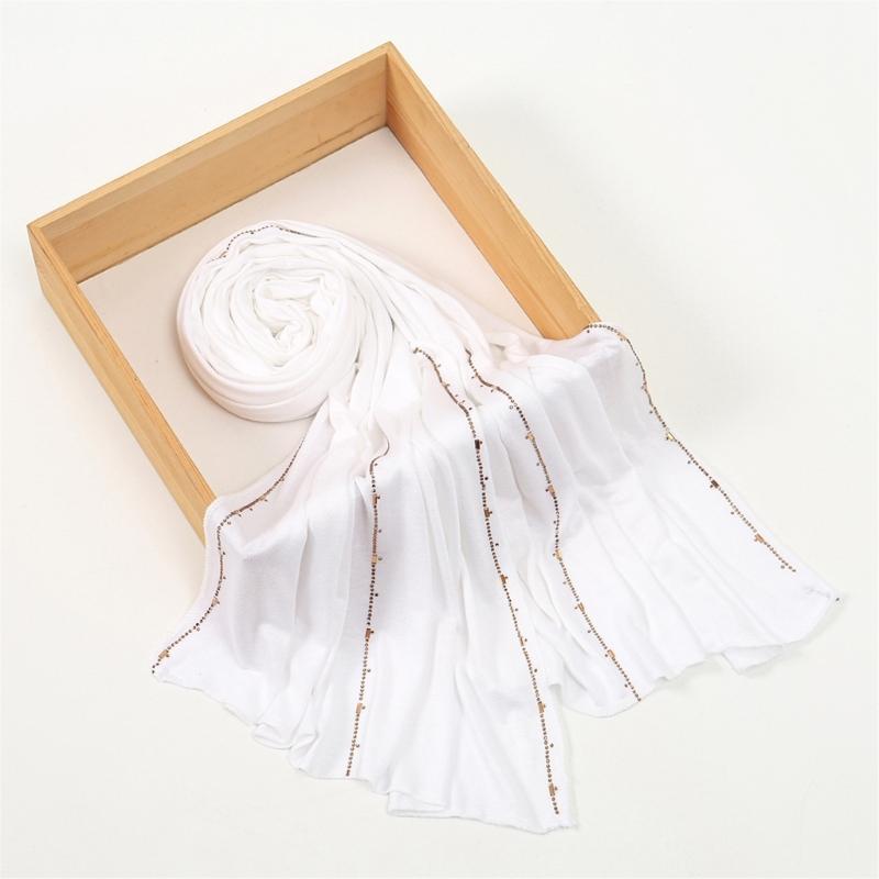 Elegant Rhinestones Embellished Mercerized Cotton Scarf For Women Lightweight Head Wrap Shawl Multifunctional Draping Accessory