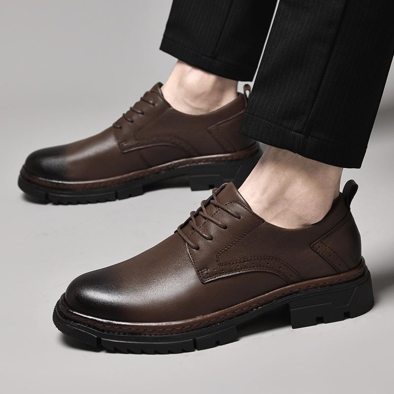 

Мужская повседневная корейская версия универсальной деловой мужской обуви из натуральной кожи в британском стиле, молодежная мягкая кожаная обувь высокого класса 36 коричневый