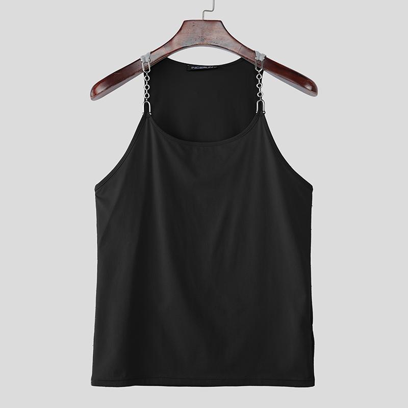 INCERUN Summer Men Strap Sleeveless Casual Loose Tank Tops Vest S чёрный