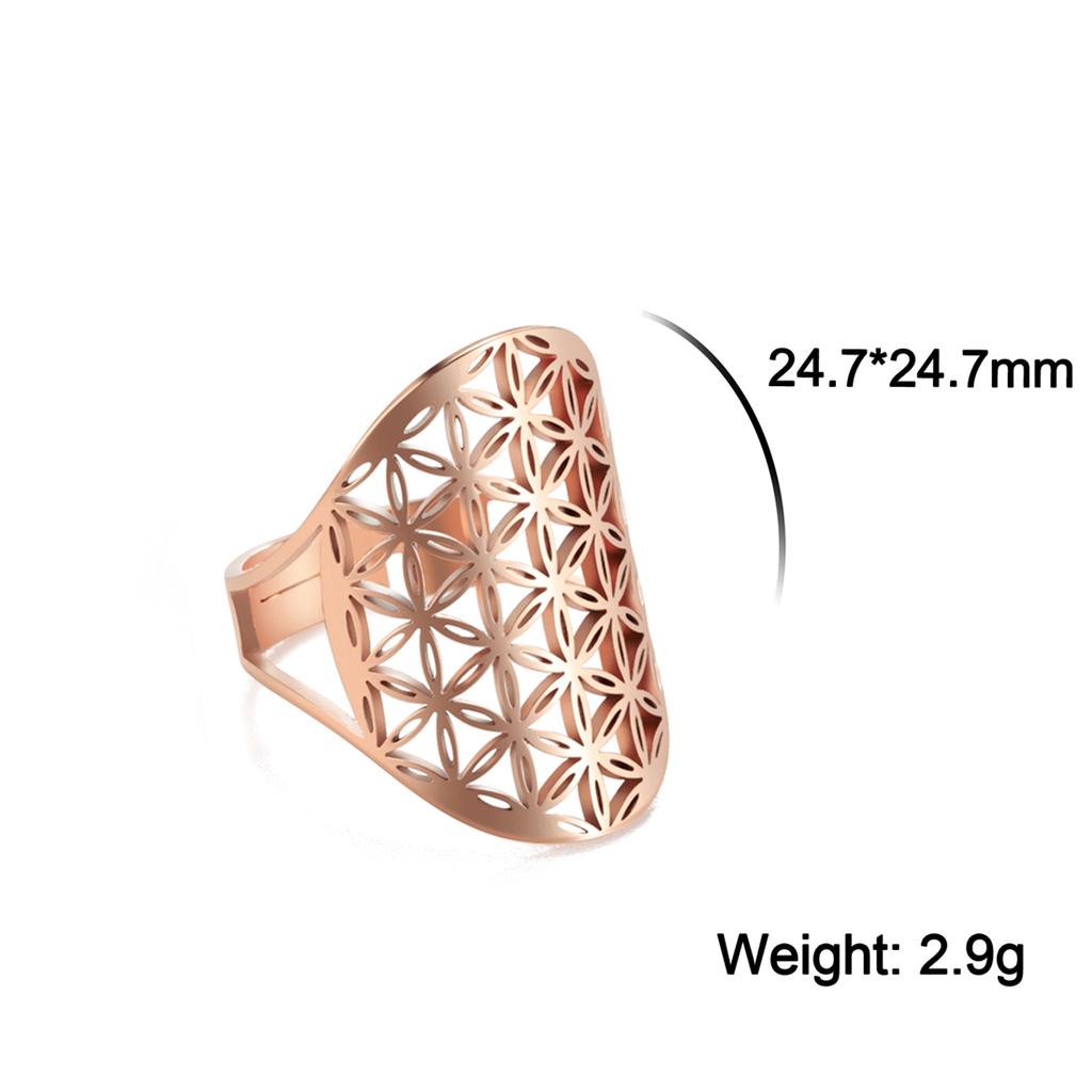 Flower of Life Ring Stainless Steel Sacred Geometry Archangel Metatron Ring Adjustable Amulet Jewelry Gift Wholesale