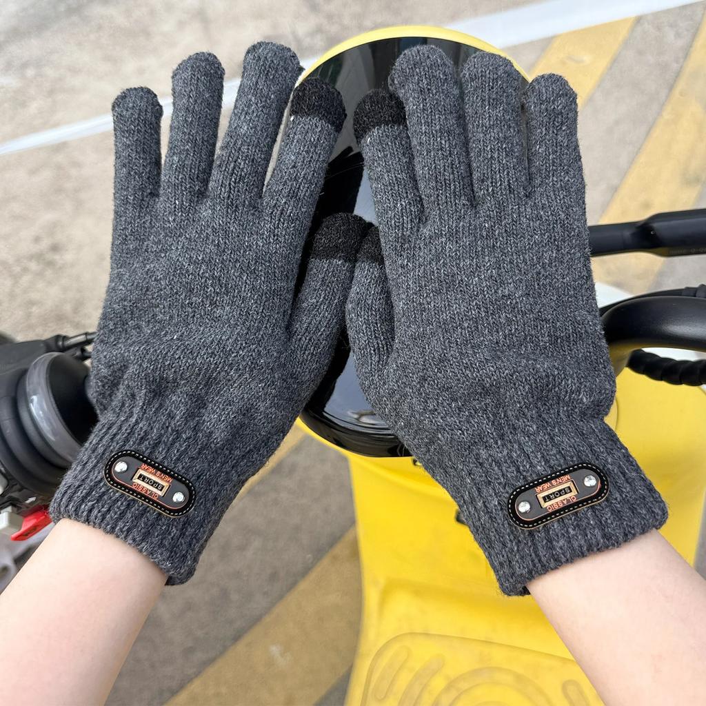Rękawice outdoorowe ocieplane męskie jesienno-zimowe ciepłe wiatroodporne dzianinowe z ekranem dotykowym pięciopalcowe do jazdy z polaru termiczne sportowe