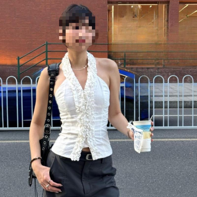 Summer women's ruffled neck hanging sleeveless camisole vest