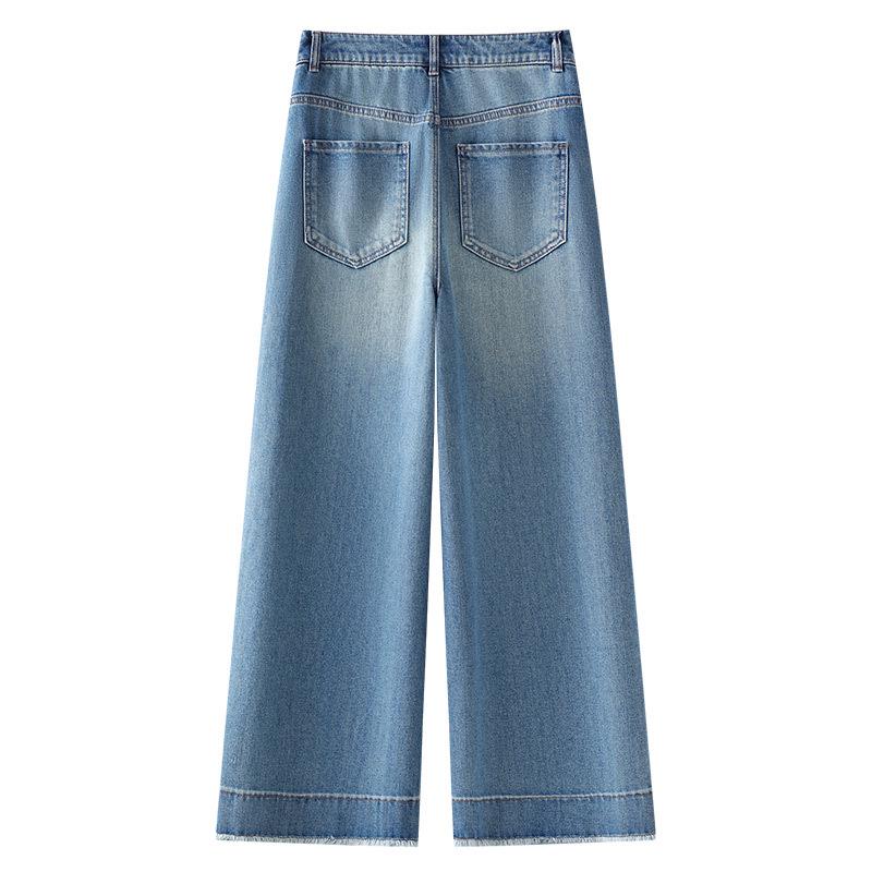 Women's Light-Colored Wide-Leg Jeans, Spring & Autumn 2025, Slimming Loose Fit for Pear-Shaped Bodies, Straight-Leg Nine-Point Pants