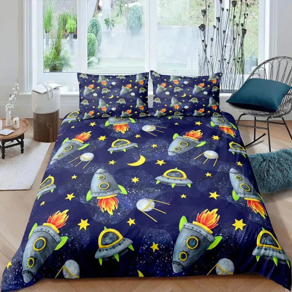 Aviation Duvet Cover Set, Air Balloon Bedding Set Space Ship Comforter Cover Space Exploration Bedding Set Luxury Quilt Cover