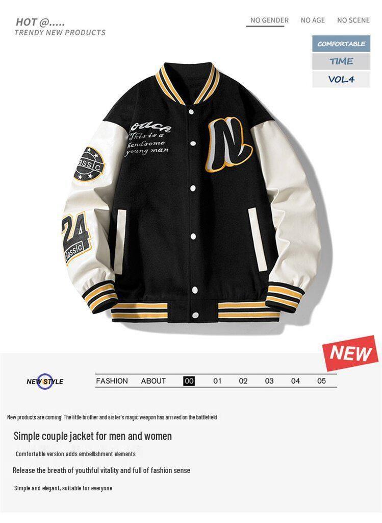 2026 Men's Trendy American Style Autumn Stand Collar Baseball Jacket for Teens
