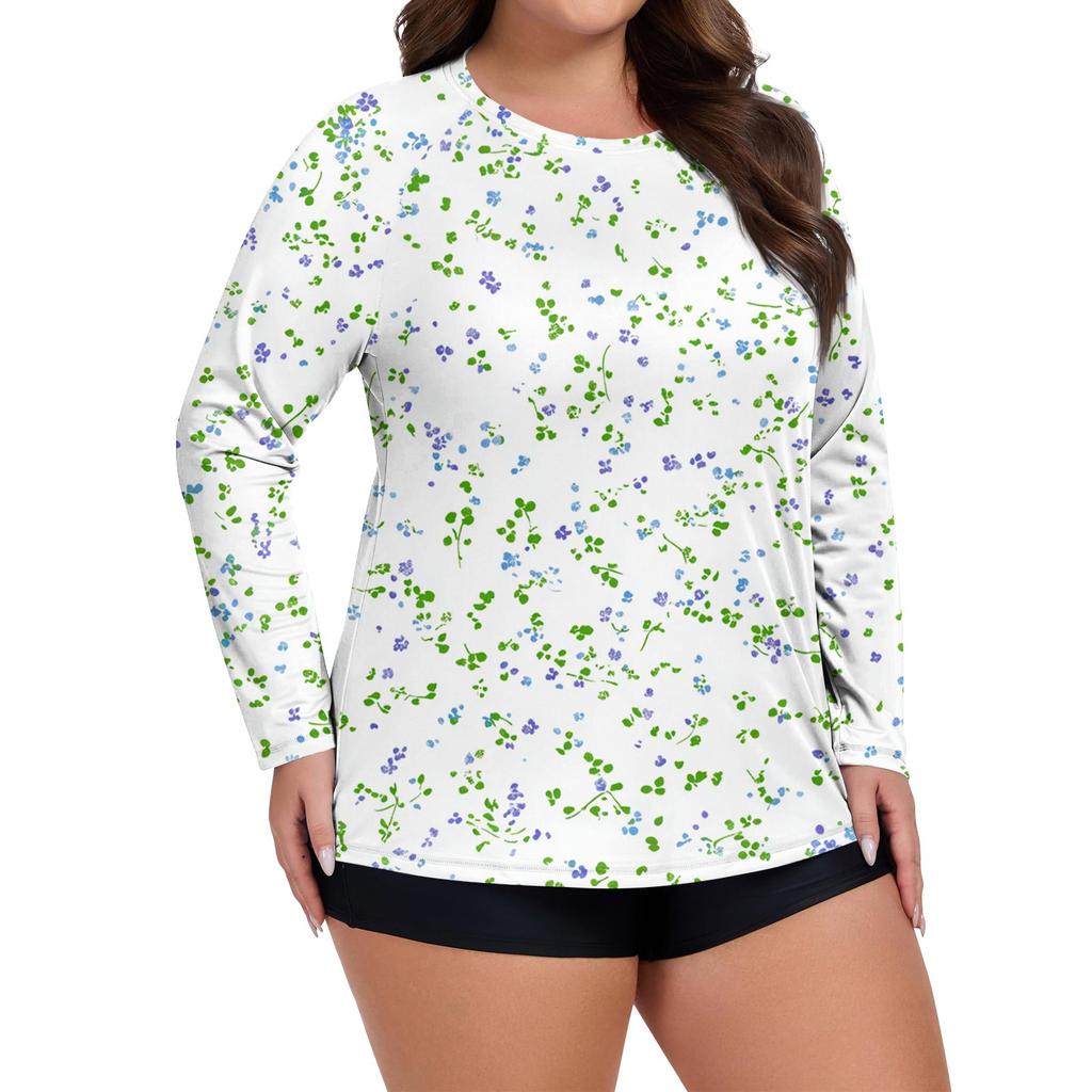 Women's Printed Large Size Long Sleeve Swimsuit Sun  Jacket Quick Dry Hiking Top
