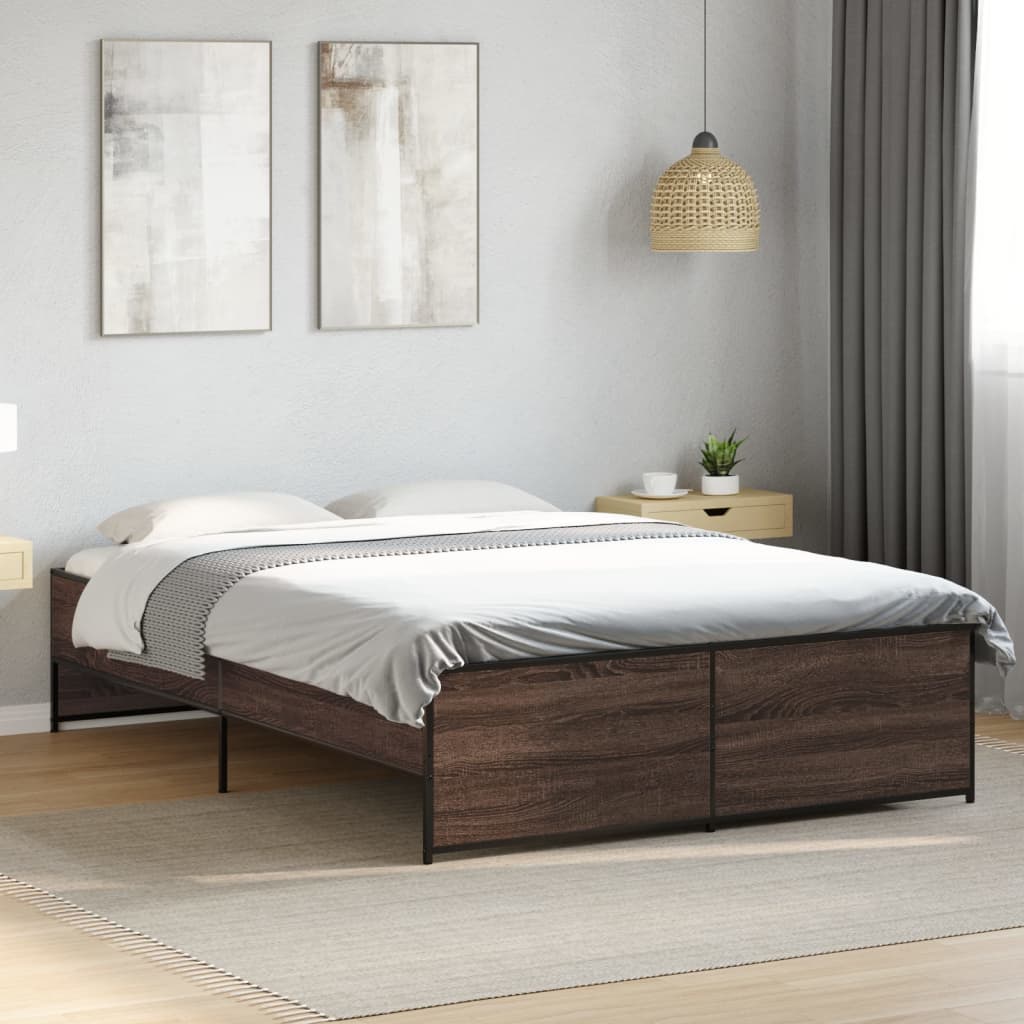 Brown Oak Effect Bed Frame 120 x 200 cm Wood Based Panel & Metal