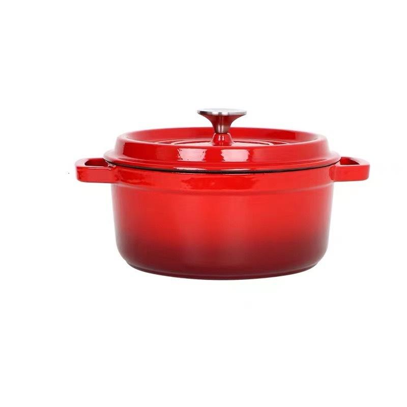 Universal Double Ear Enamel Pot for Cooking Cast Iron Stew Pot Flat Bottomed Iron Cooker Gift Induction Cooker Cookware 20cm