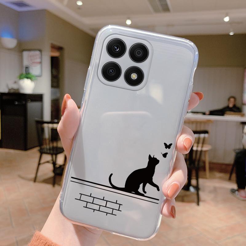 Genomskinligt Fodral För Honor X8a Stötsäkert Skydd Tecknad Söt Katt Mjuk Silikon Fundas För HonorX8a X 8A Genomskinlig 6.7'' Väskor Coque