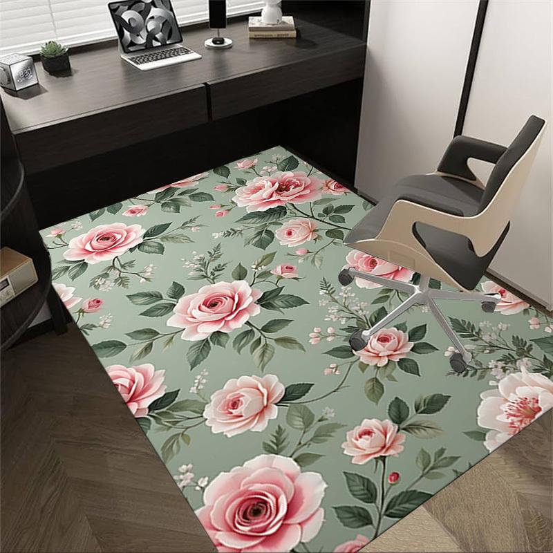 1PC Rose Pattern Non-Slip Floor Carpet Compatible for Office&Living Room&Bedroom&Dining room - Flat- Soft & Pattern, Vibrant Colors-W303