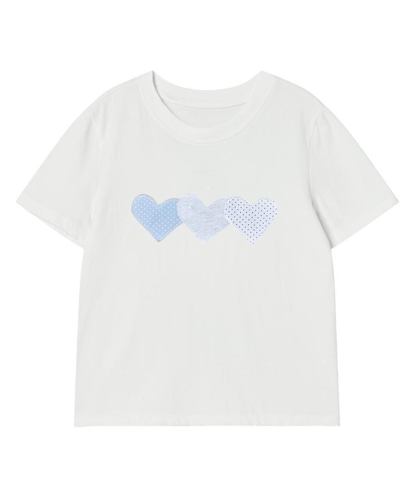 Loginaenloji Silver Dot Heart Patch Cotton T-Shirt White