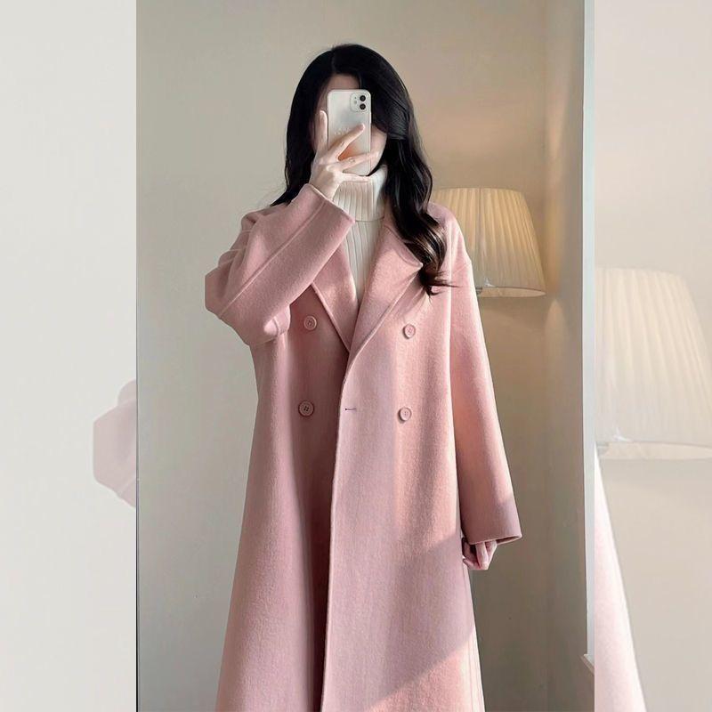 Oatmeal White Woolen Coat for Women Autumn Winter Mid-Length Over-the-Knee Slim-Fit Korean-Style High-End Woolen Outer Wear