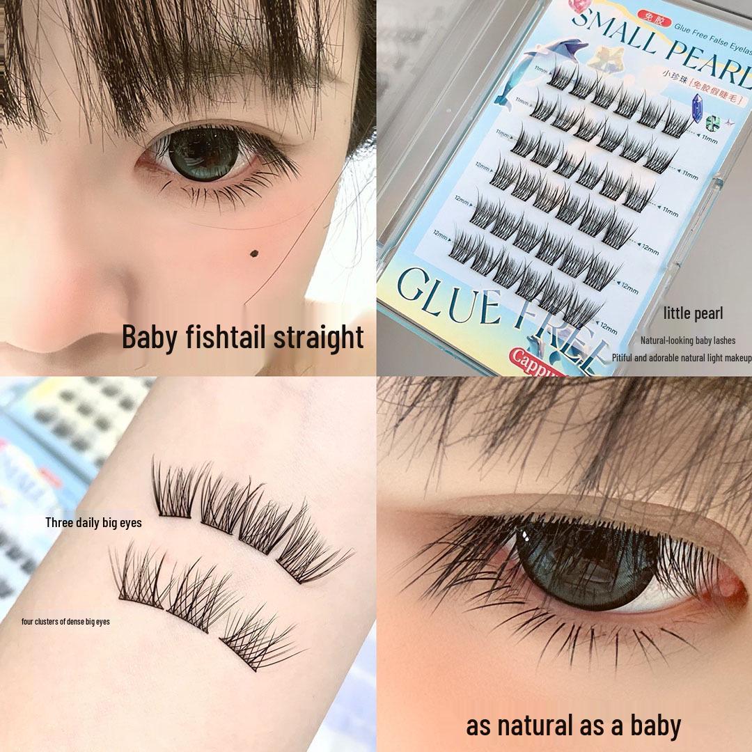 Cappuvini Lightweight Natural False Eyelashes - Glue-Free, Straight Roots, Segmented Strands for Comfort