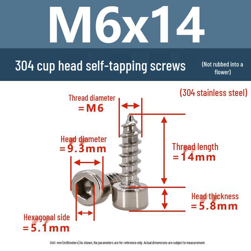 304 Pan Head Self-Tapping Coarse Thread Screw M1.7-M6 with Hex Socket