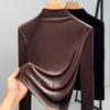 Semi-turtleneck Bottoming Shirt Women's 2025 New Women's Clothing Solid Color Velvet Long-sleeved T-shirt Warm Inside with Waist Top