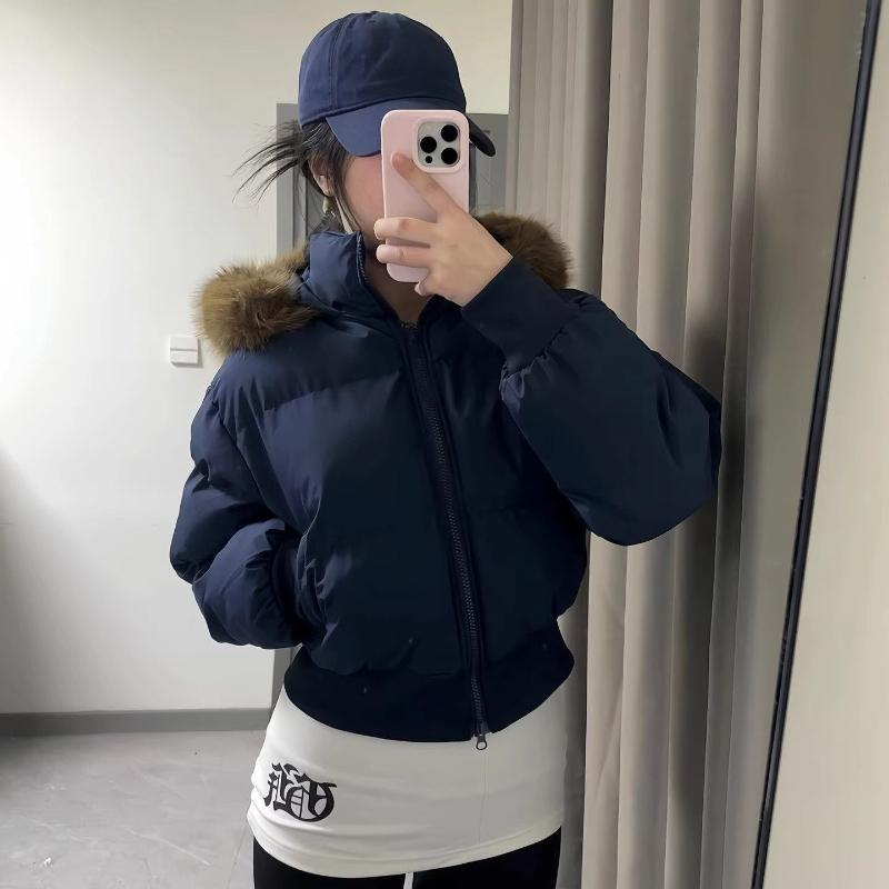 Retro Winter New Cotton Coat Women's Fur Collar Hooded Waist Slimming Short Cotton Coat Thickened