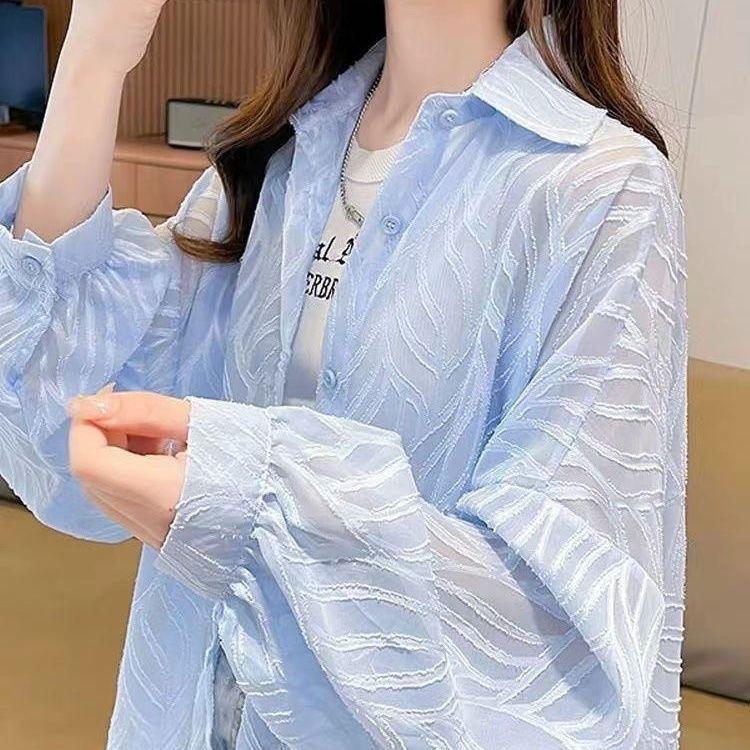 Long Sleeved Shirt Sun Protection Clothing Women's Summer Plus Size Loose and Thin Breathable Cardigan Jacket Top for Wearing Outside