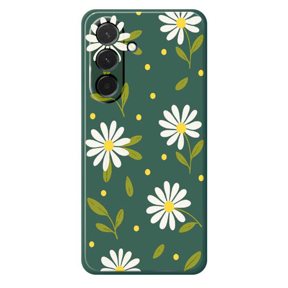 

For Samsung Galaxy A36 5G Case White Flowers Green Leaves Pattern Printing Straight Edge TPU Phone Back Cover Green