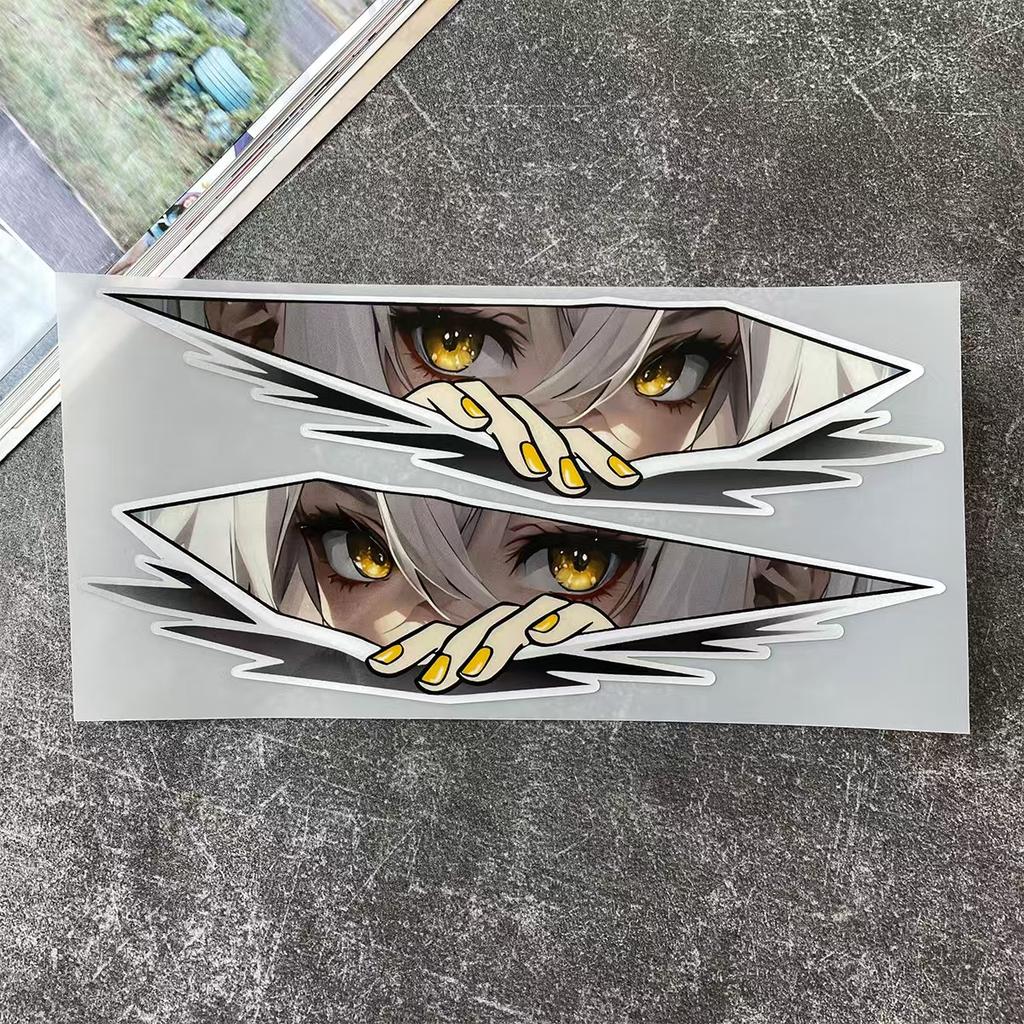 32 Stück/Packung 12cm Lange JDM Anime Mädchen Aufkleber Laser Regenbogen Auto Fenster Windschutzscheibe Motorrad Karosserie Moto Helm Zubehör Aufkleber