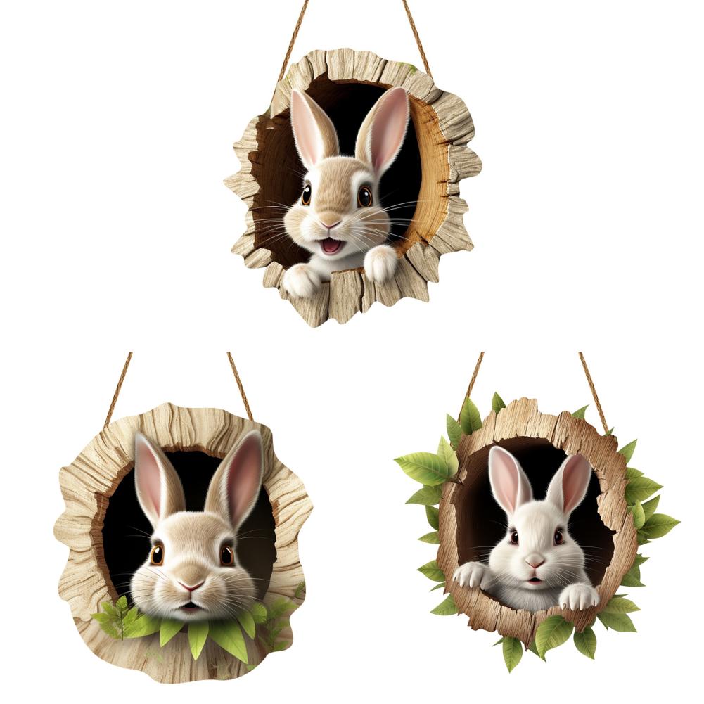 3/1 Set Easter Bunny Door Sign Pendant Decoration Wooden Hanging Spring Happy Rabbit Construction Door Easter Party Decor 2025