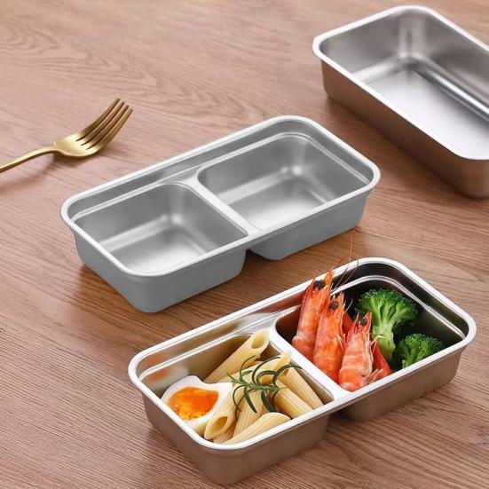 2Pcs Stainless Steel Snack Containers Double Compartment Condiment with Lids Bento Box Lunch Container for Office School Rustproof Meal Prep Box