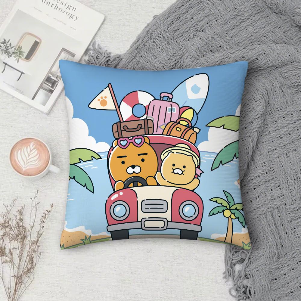 Cute Kakaos Cartoon Friends Pillow Case Square Double-Sided Printing Short Plush Sofa Cushion Cover Bedroom Bedside Pillow