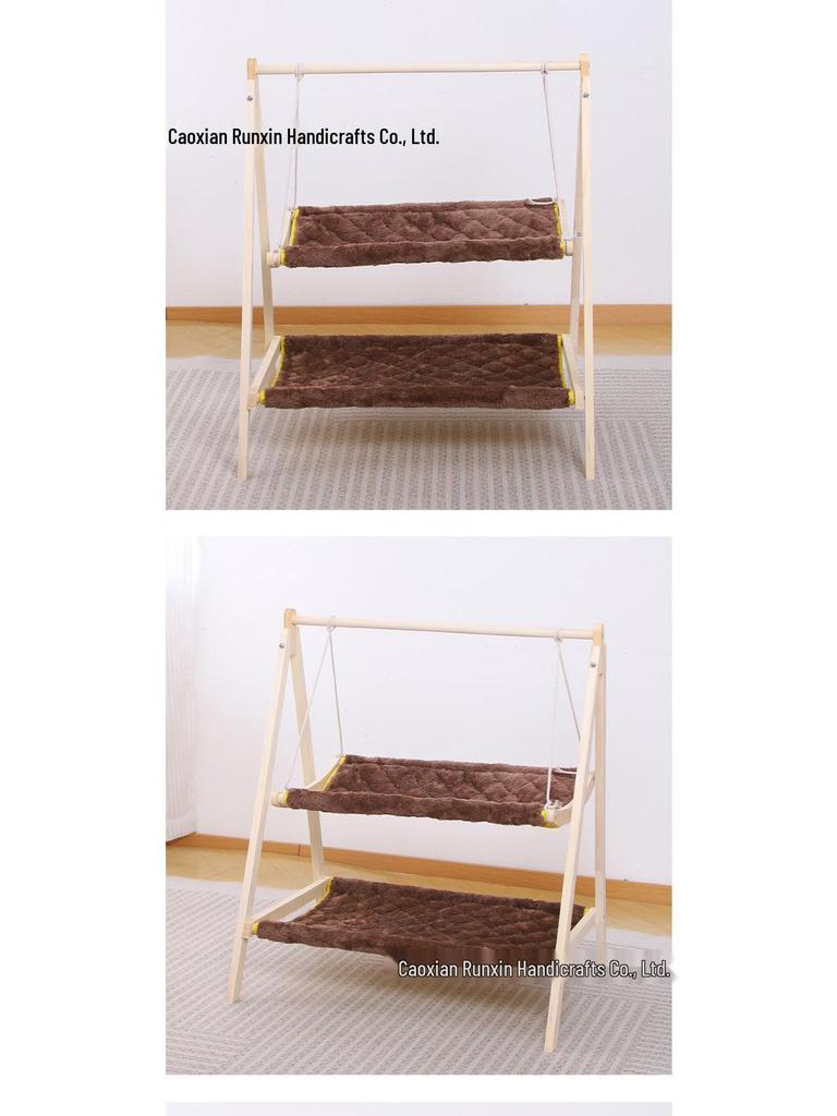 Cat Double-Layer Hammock Bed - Solid Wood Cradle & Swing House