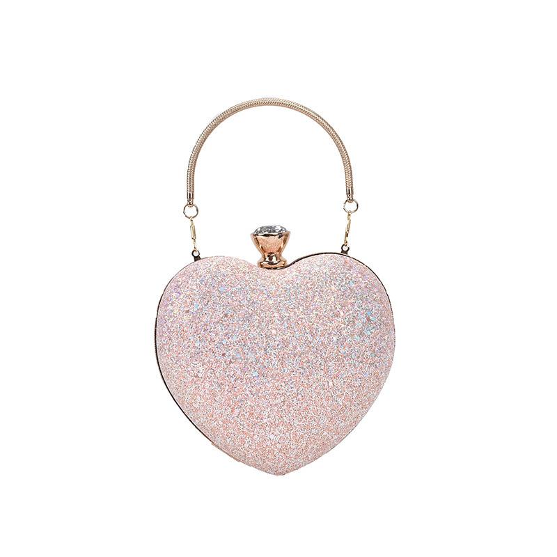 

Роскошный женский вечерний блестящий клатч в форме сердца, модный женский мини-с блестками, свадебные кошельки для свадебной вечеринки, сумка-цепочка, сумка-основная 17x15x7cm розовый