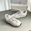 Spring new leather lace-up flat-bottomed casual women's sketch color matching sports board shoes