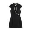 Women Contrast Trim Mini Dress Stand Collar Hollow Out Slim Short Dress XX12331