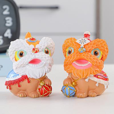 Chinese Style Lion Figurine Cartoon Guardian Lion Resin Statue Home Office Feng Shui Decoration Ornament Holiday Housewarming Gift