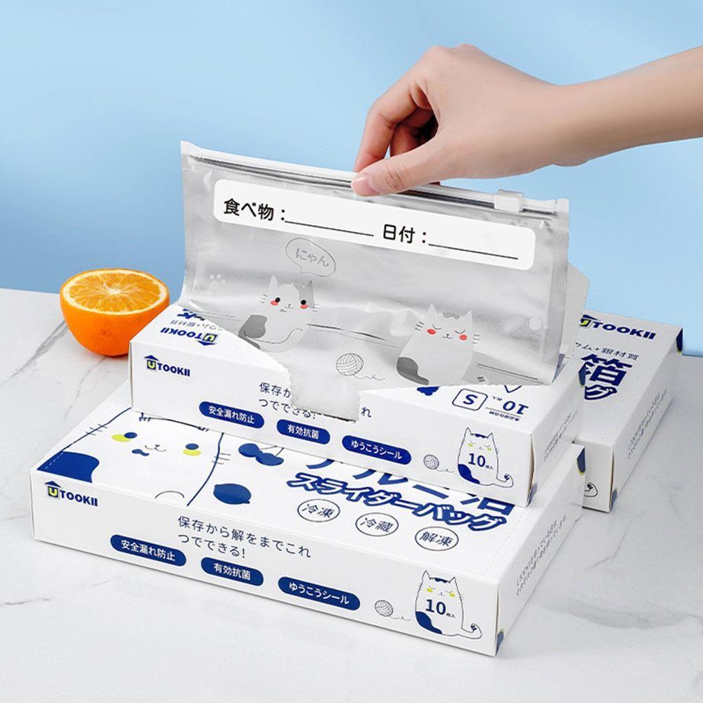 10Pcs/Box Reusable Food Bags Leakproof Freezer Stand Up Zip Lock Bag Kitchen Organizer Bags