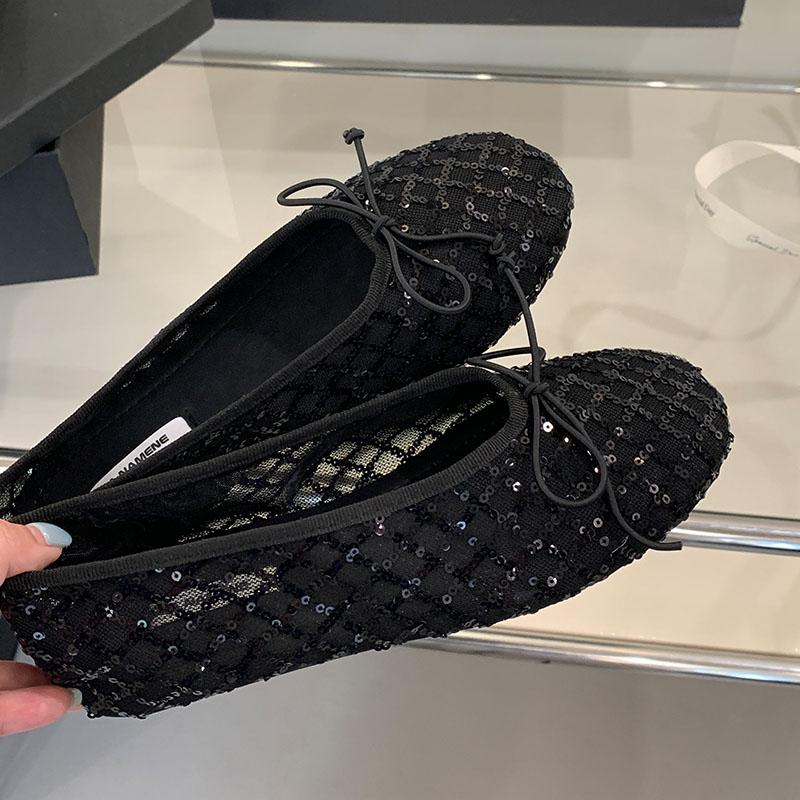 

Модные женские балетки с круглым носком и блестками, женская обувь слипоны, неглубокие, с бантом-бабочкой, женские балетки, туфли для танцев 35 чёрный