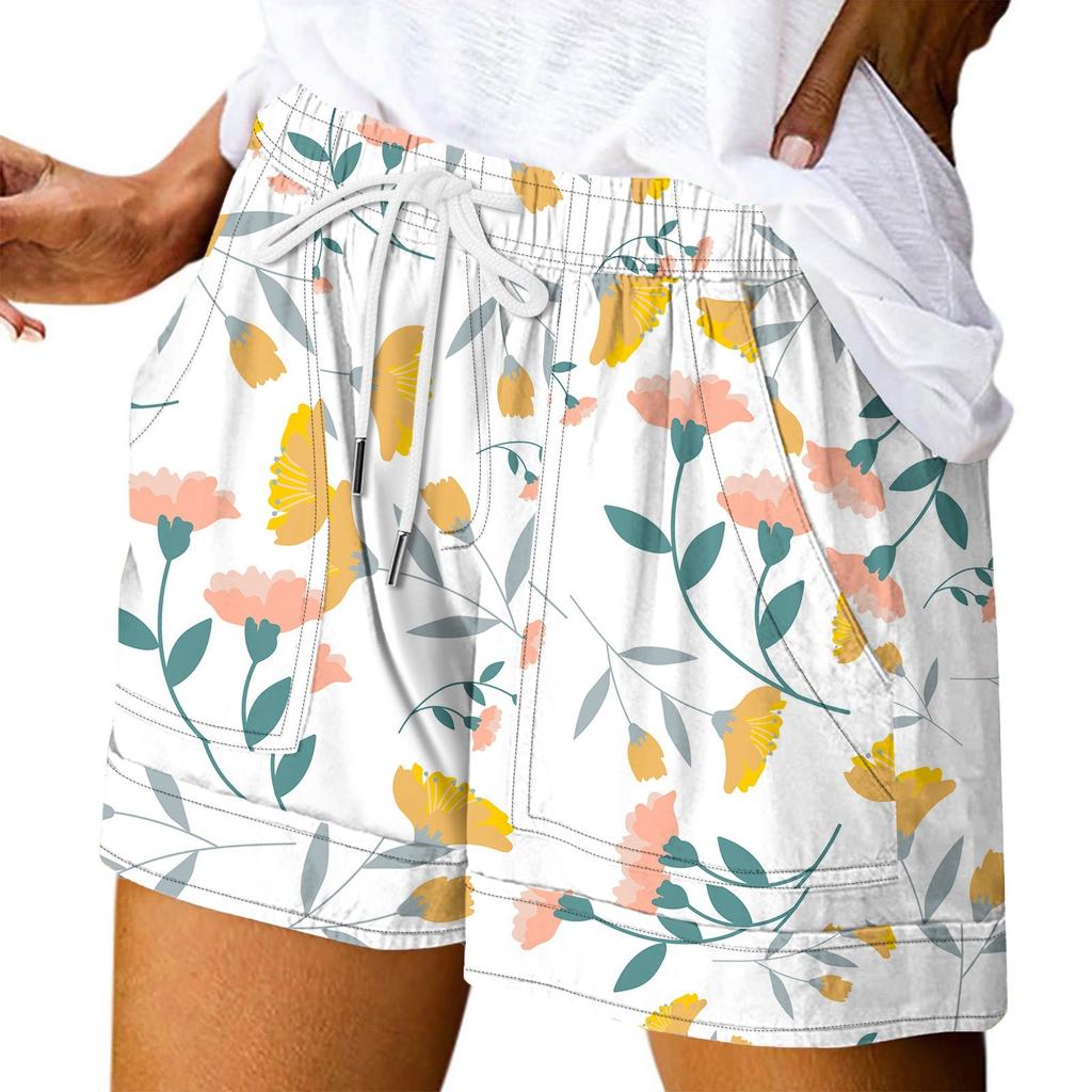 Damen Casual Sommer Elastische Strandshorts Print Casual Shorts