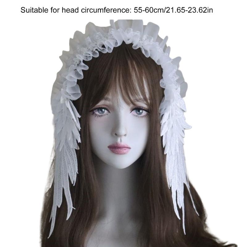 Elegantes Weißes Spitzen-Stirnband Mit Engelsflügel Anime-Haarreif Haaraccessoire Für Besondere Anlässe Maskenbälle Kopfschmuck