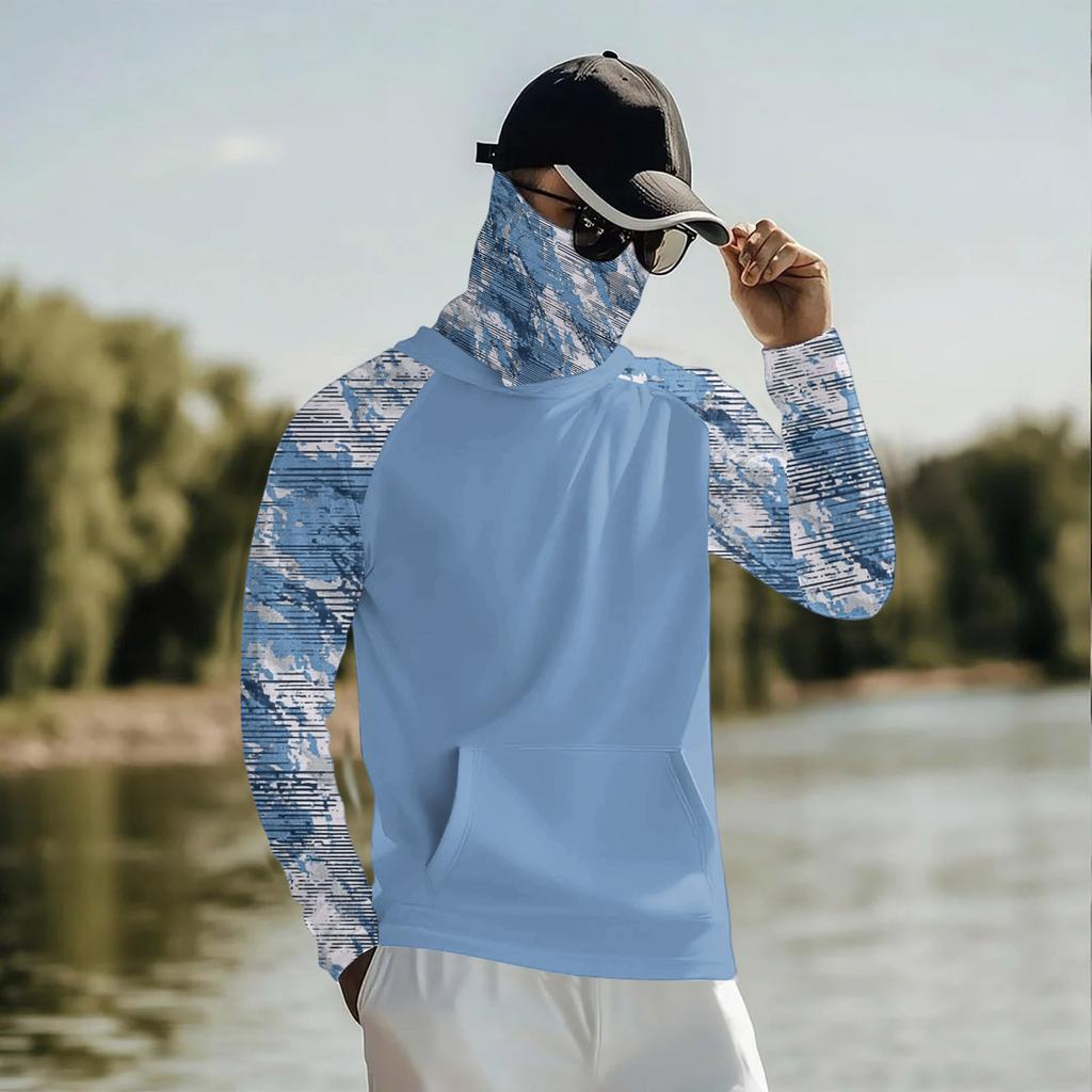 Lightweight Long Sleeve Hooded Sun Protection Shirt with Face Cover Integrated Design for Outdoor Activities UV Rash Guard Top