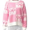 Autumn and Winter New Sweet Christmas Pink Bow Knitted Sweater Loose Top Women's Clothing
