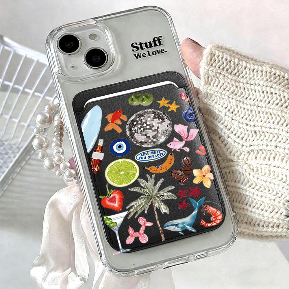 Trend Collage Leder Karten Geldbörse Hülle Handy Kartenhalter Magnetische Hülle Geeignet Für alle iPhone Für Magsafe Karten Handy Rückentasche