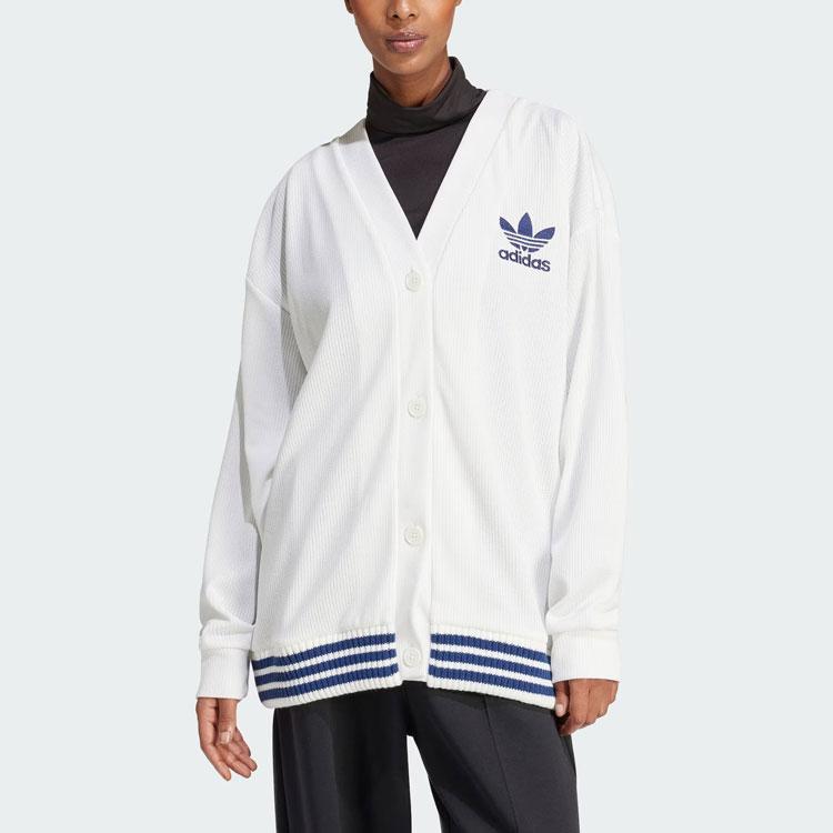 Adidas Originaler Stripet Løstsittende Sports Cardigan Dame Topper Han-Jade-Hvit IT9829
