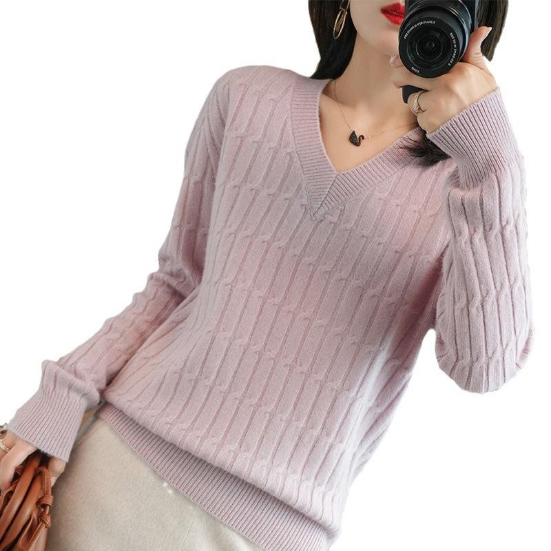 New Korean Style Women's V-Neck Sweater – Loose, Versatile, Plus Size Knitwear for Autumn and Winter