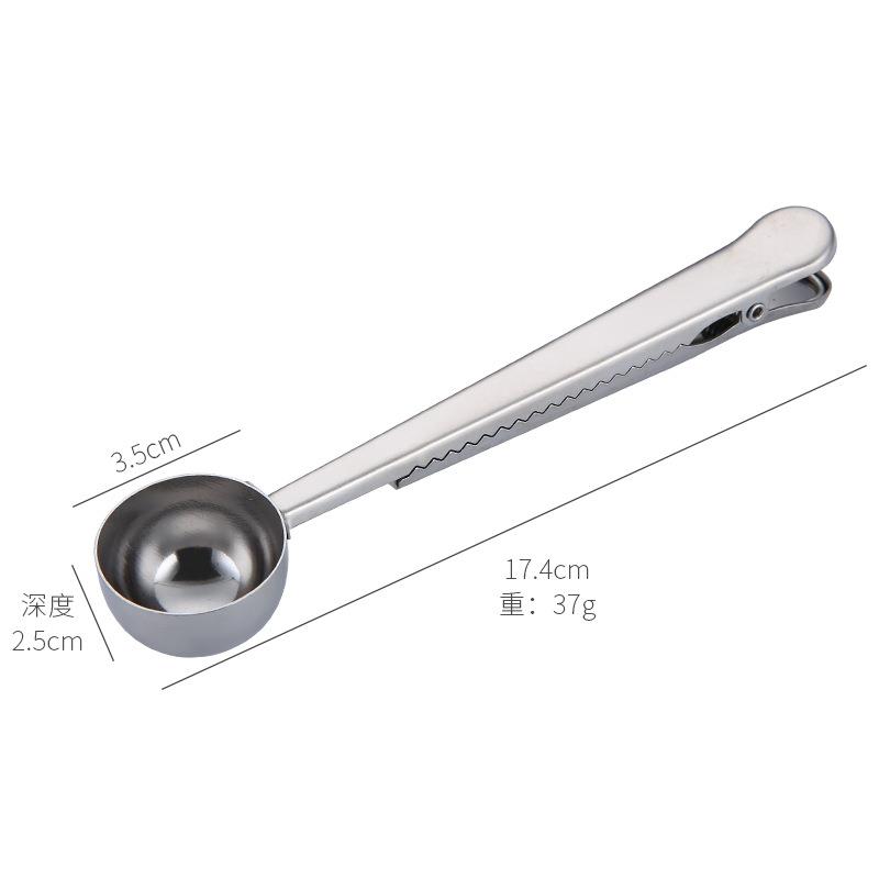 Long Handle Measuring Tableware Drinks Coffee accessories Spoon Two-in-one Stainless Steel Coffee tea Sealing Clip