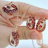 585 Rose Gold Color 3pcs Vintage Jewelry Sets for Women Shiny Red Natural Zircon Ring Earrings Necklace Daily Jewelry