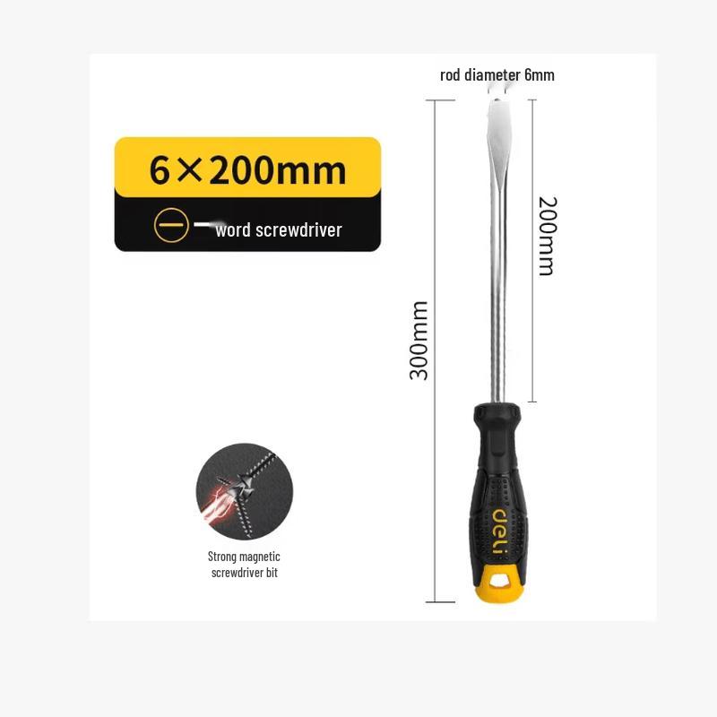 Deli 6x200mm Magnetic Alloy Flathead Screwdriver