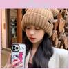 Bear Lovely Design Winter Hat For Women Soft And Warm Knit Beanie With Short Brim