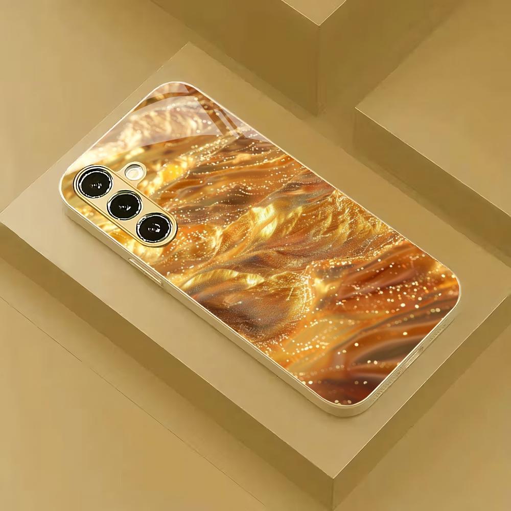 Funda de teléfono de cristal galvanizado con textura de arena dorada adecuada para Samsung Galaxy S26 S25 S24 S22 S21 S20 FE/Ultra/Plus anticaída