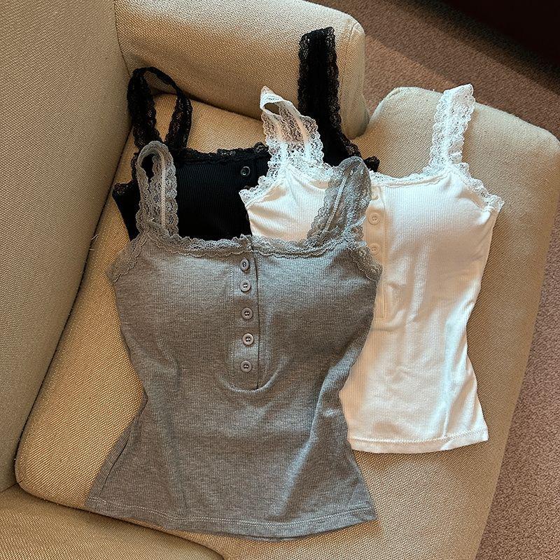 Women's Summer Lace Camisole Tank with Built-in Bra Pads