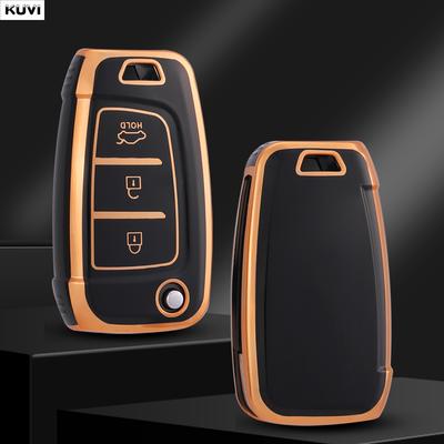 Golden Tpu Car Folding Key Case Cover For Hyundai Elantra Solaris Tucson I30 I35 I40 Kona Genesis Santa Fe Azera Holder Shell