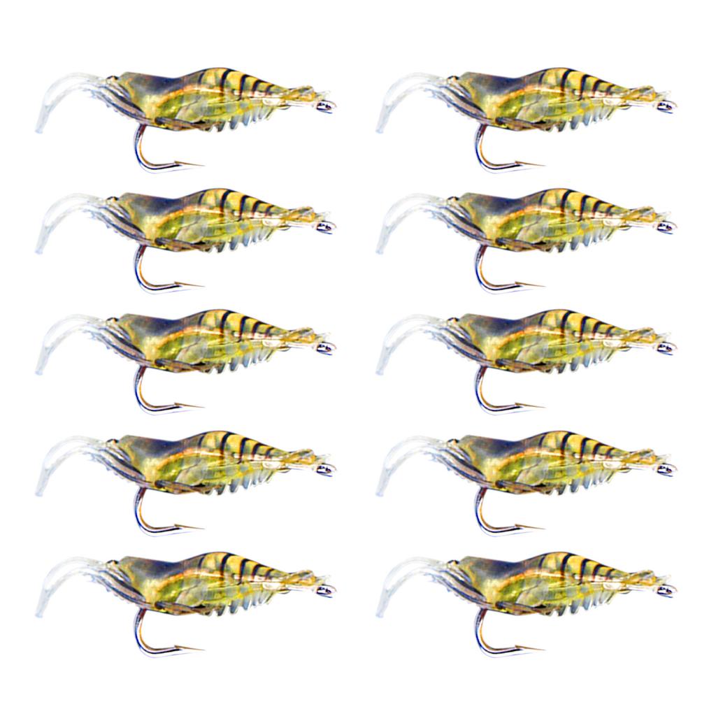 10pcs Shrimp Simulation Soft Prawn Lure Bait Hook Tackle Bass Fishing Lures